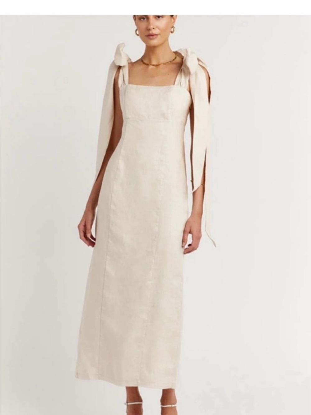 DISSH Cream Tie-Shoulder Linen Maxi Dress